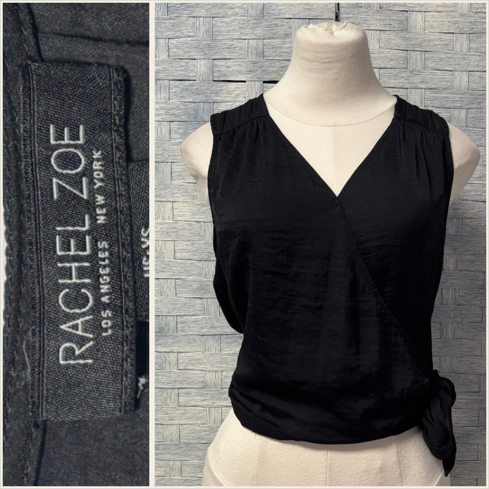 Rachel Zoe Black Sleeveless Wrap Tie Waist Blouse Top XS
